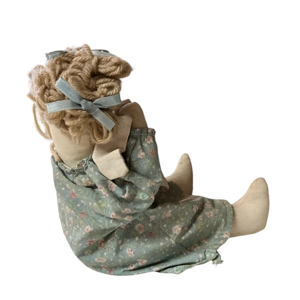 Stuffed Rag Doll with Wooden Wicker Rocking Chair